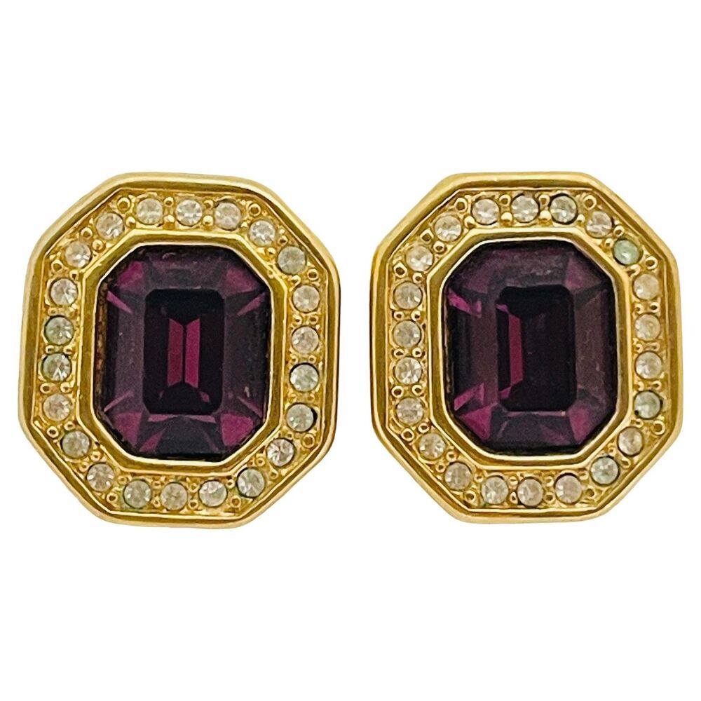 SWAROVSKI signed SAL gold plated amethyst crystals designer earrings